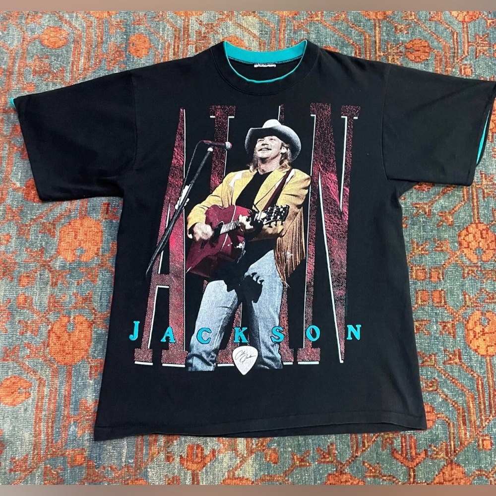 Alan Jackson Vintage 90s On TOUR premier sportswear Tee black & teal size L
